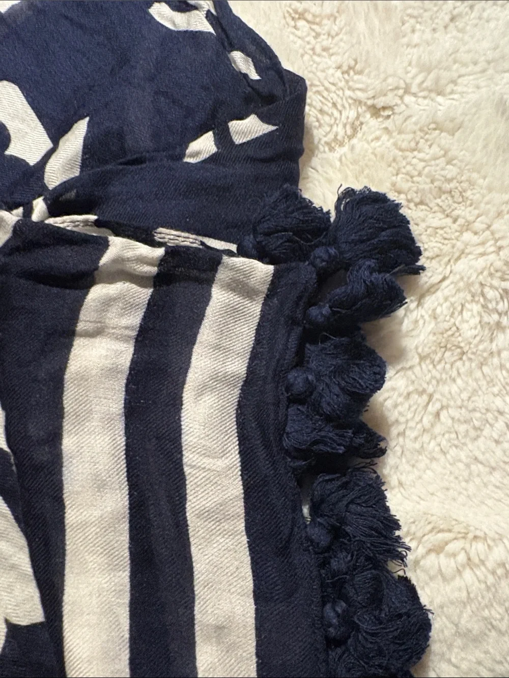 Tory Burch Navy and White Logo-Print Lightweight Scarf